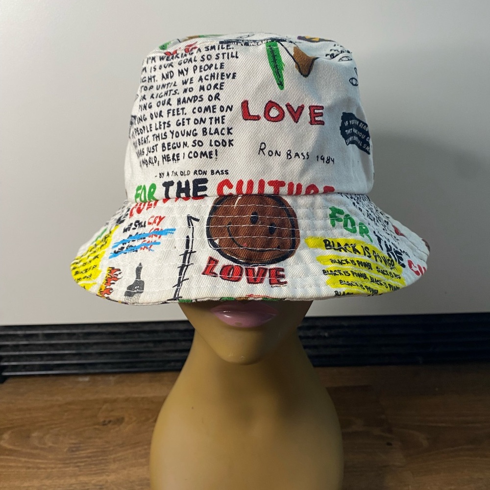 Graphic Bucket Hat with Text and Symbols